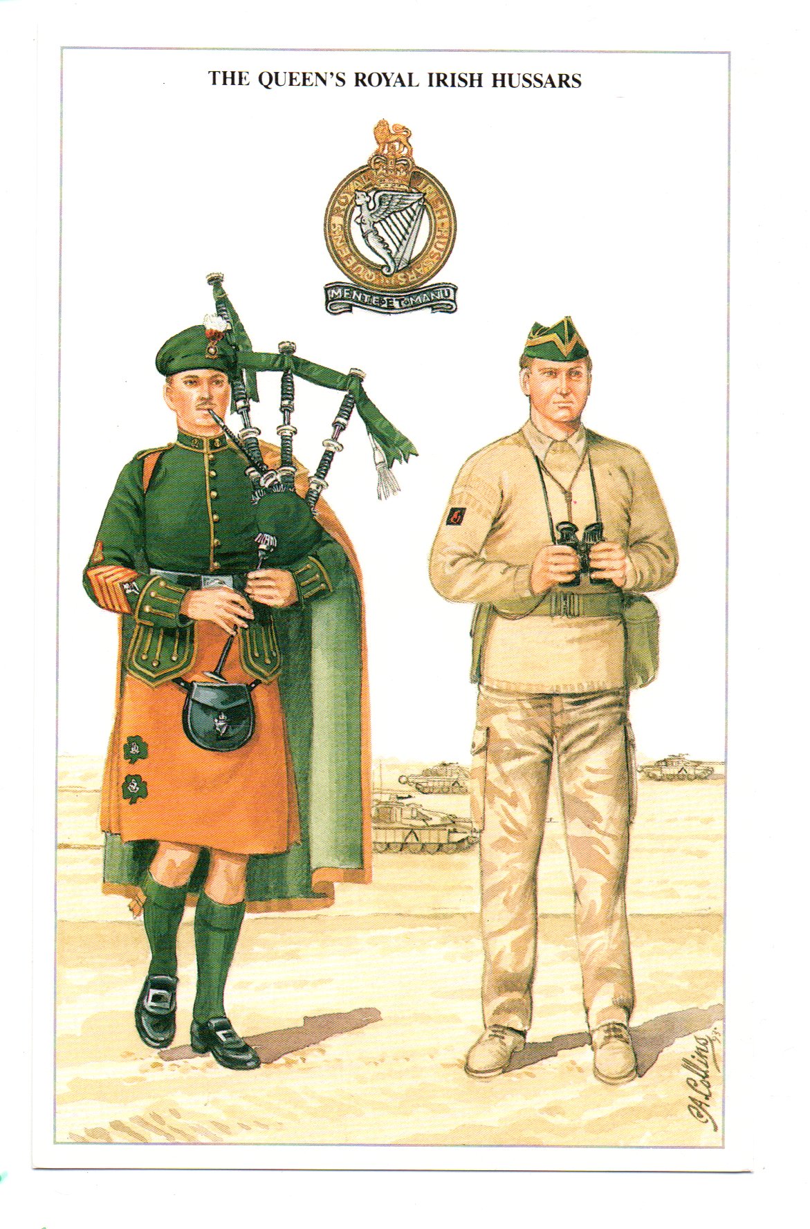 The Queen's Royal Irish Hussars, abbreviated as QRIH, was a cavalry regiment of the British Army formed from the amalgamation of the 4th Queen's Own Hussars and the 8th King's Royal Irish Hussars in 1958. The regiment saw active service against insurgents in Aden; during the Indonesia–Malaysia confrontation and during the Gulf War, as well as regular service in West Germany as part of the British Army of the Rhine. The regiment was amalgamated with the Queen's Own Hussars to form the Queen's Royal Hussars on 1 September 1993.
