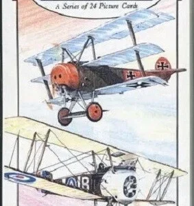 C27 Aircraft of the First World War Modern Collectors Card Set (24) ( 1. Maurice Farman MF7, 2. Etrich Taube, 3. BE2a, 4. Morane-Saulnier Type L, 5. Sopwith Tabloid, 6. Morane-Saulnier N, 7. Vickers FB5, 8. Short Type 184, 9. Albatros C1, 10. Fokker Eindekker EIII, 11. Airco DH2, 12. R.A.F. FE8, 13. Sopwith 1 1/2 Strutter, 14. LFG (Roland) CII, 15. Nieuport 17, 16. Sopwith Pup, 17. SPAD XIII, 18. RE8, 19. Albatros DIII, 20. Gotha GIV, 21. Sopwith F1 Camel, 22. Bristol MC1, 23. Fokker Dr1, 24. Fokker DVII )