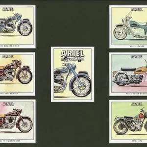 GOLDEN ERA Ariel Motor cycle card set of 7 cards (6+1 front card) from the 1990s Card Size: approx 79mm x 62mm C37 Ariel Modern Collectors Card Set (7) ( Square Four, Red Hunter, FH Huntmaster, Leader, Super Sports, HT5. )