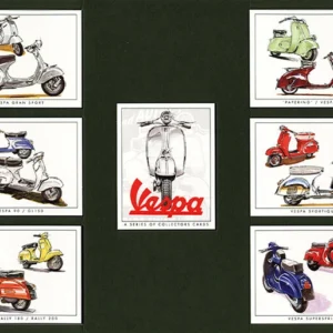 C110 VESPA Modern Collectors Card Set  (7)  ( Paperino / Vespa 98, Vespa Gran Sport, Vespa Sportique, Vespa 90 / GL150, Vespa Supersprint, Vespa Rally 180 / Rally 200. )