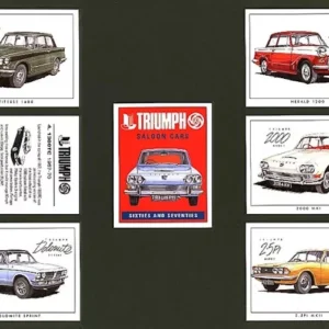 C129 Triumph Saloon Cars - Sixties and Seventies Modern Collectors Card Set  (7)  G-era ( Herald 1200 1961-70, Vitesse 1600 1962-66, 2000 Mk1 1963-69, 1300TC 1967-70, 2.5Pl Mk2 1969-75, Dolomite Sprint 1973-80. )