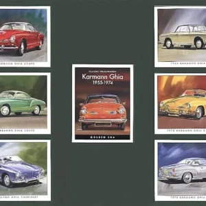 C133 Volkswagen Karmann Ghia Modern Collectors Card Set  (7) G-era  ( 1. 1963 Coupe (Type 1), 2. 1959 Coupe (Type 1), 3. 1960 Convertible (Type 1), 4. 1964 Coupe (Type 3), 5. 1970 Convertible (Type 1), 6. 1970 Coupe (Type 1).