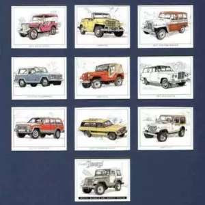 C137 Classic Jeep Modern Collectors Card Set (10) ( Station Wagon, Jeepster, Gala Surrey, Wagoneer, CJ-5, Jeepster Commando, CJ-7, Cherokee Chief, XJ Cherokee. )