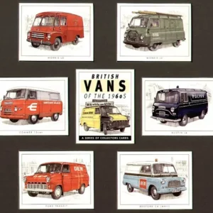 GOLDEN ERA approx 79mm x 62mm C139 British Van of the 1960s modern Collectors Card Set (7) G-era ( Morris J2,Morris LD,Commer 15cwt,Austin J4,Bedford CA (MkII),Ford Transit,Ford Transit (centre card)