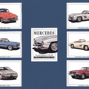 C14 Mercedes SL Modern Collectors Card Set (7) G-era ( 300SL Coupe, 300SL Roadster, 190SL, 280SL, 350SL, 500SL. )