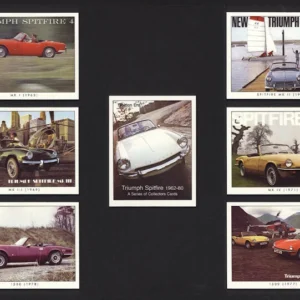 C179 Triumph Spitfire Sports Cars - 1962-80 Modern Collectors Card Set (7) G-era ( Spitfire MkI (1962), Spitfire MkII (1965), Spitfire MkIII (1969), Spitfire MkIV (1971), Spitfire 1500 (1977), Spitfire 1500 (1978).