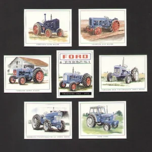 GOLDEN ERA approx. Card Size: 79mm x 62mm C203 Ford & Fordson Tractors 1945-1970 modern Collectors Card Set (7) G-era ( Ford & Fordson Tractors 1945-1970 (Title card) 1. Fordson E27N Major, 2. Fordson E1A 'New' Major, 3. Fordson Super Major, 4. Fordson New Performance Super Dexta, 5. Roadless Ploughmaster 65 (Ford 5000 6X), 6. Ford 5000 6Y )