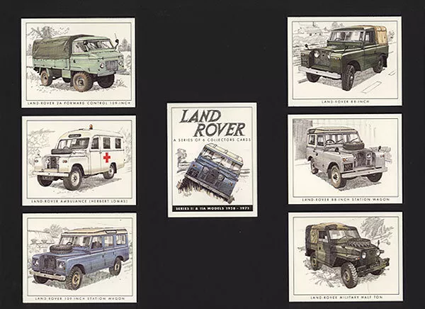C47 Land-Rover Series 2 Modern Collectors Card Set (7) ( Land-Rover 88-inch, Land-Rover 2A Forward Control, Land-Rover 88-inch Station Wagon, Land-Rover Ambulance (H.Lomas), Land-Rover Military Half-Ton, Land-Rover 109-inch Station Wagon, Land-Rover 88-inch Hard-Top. )
