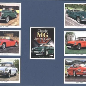 C53 Classic MG Sports Cars Modern Collectors Card Set (7) G-era ( MG TD 1940s, MGA 1950s, MGB 1960s, MGB 1970s, MGB 1980s, MGF 1990s, MG RV8 1990s. )