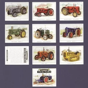 C71 Classic tractors of the Postwar Era Modern Collectors Card Set (10) G-era (1.  Fordson - E27N Major, 2.  David Brown - VAK 1, 3.  Case - DEX, 4.  Caterpillar - D2, 5.  John Deere - Model A, 6.  Marshall - Field Marshall, 7.  Fordson - Model N, 8.  Ferguson - TE, 9.  International - Farmall H, 10. Massey-Harris - Pacemaker)
