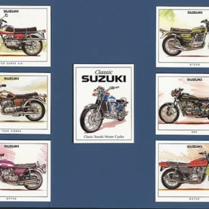 C85 Classic Suzuki Modern Collectors Card Set  (7)  ( Suzuki T20 (Super Six), Suzuki T500 (Cobra), Suzuki GT750, Suzuki GT550, Suzuki RE5, Suzuki GS750. )