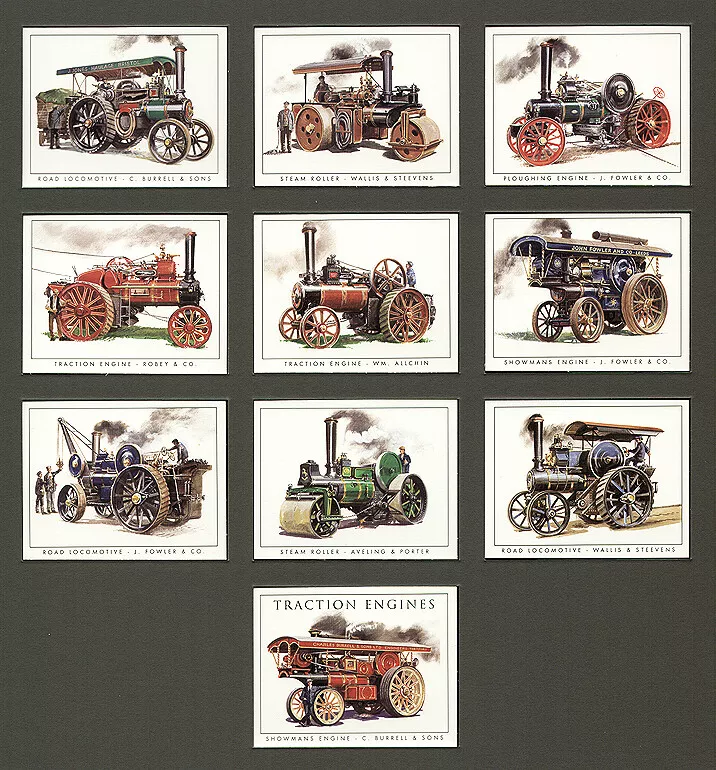 GOLDEN ERA approx. Card Size: 79mm x 62mm C94 Traction Engines - Modern Collectors Card Set (10) G-era ( 1. Steam Roller Aveling & Porter Ltd, 2. Ploughing Engine John Fowler & Co. (Leeds) Ltd, 3. Road Locomotive John Fowler & Co. (Leeds) Ltd, 4. Steam Roller Wallis & Steevens Ltd, 5. Road Locomotive Charles Burrell & Sons Ltd, 6. Showmans Engine John Fowler & Co. (Leeds) Ltd, 7. Traction Engine Wm Allchin Ltd, 8. Traction Engine Robey & Co. Ltd, 9. Road Locomotive Wallis & Steevens Ltd, 10. Showmans Engine - C. Burrell & Sons ,