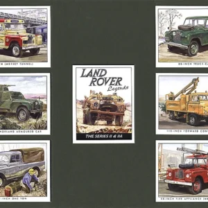 C98 Land-Rover Legends Series II & IIA  Modern Collectors Card Set  (7) ( 88-inch Pick-up/Truck-cab, 88-inch (Mersey Tunnel Authority), 109-inch Shorland Armoured Patrol Car, 110-inch Forward Control, 109-inch One-Ton, 88-inch Fire Appliance. )