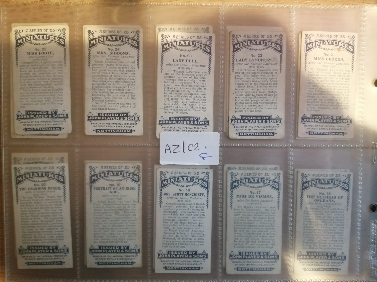 AZ1/C2 Miniatures 1916 John Player & sons Full Cigarette card set