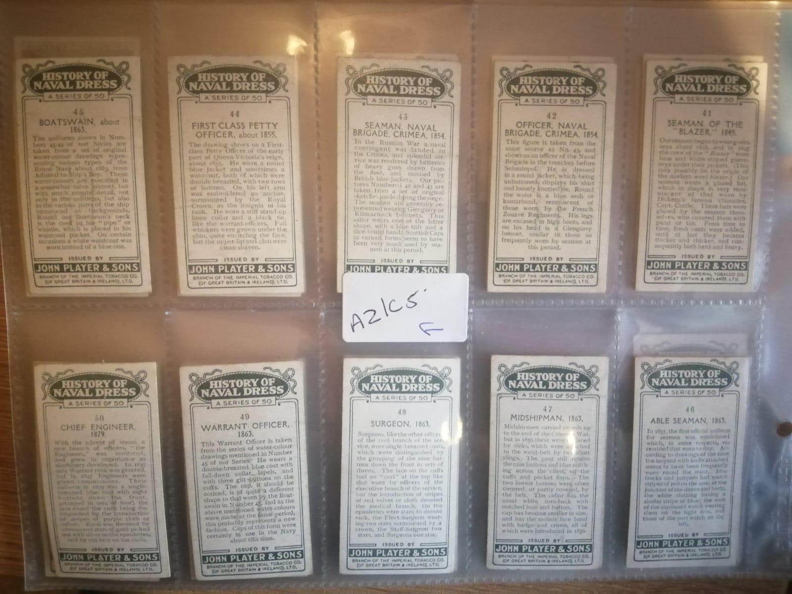 AZ1/C5 History of Naval Dress 1930 John Player & sons Full Cigarette card set