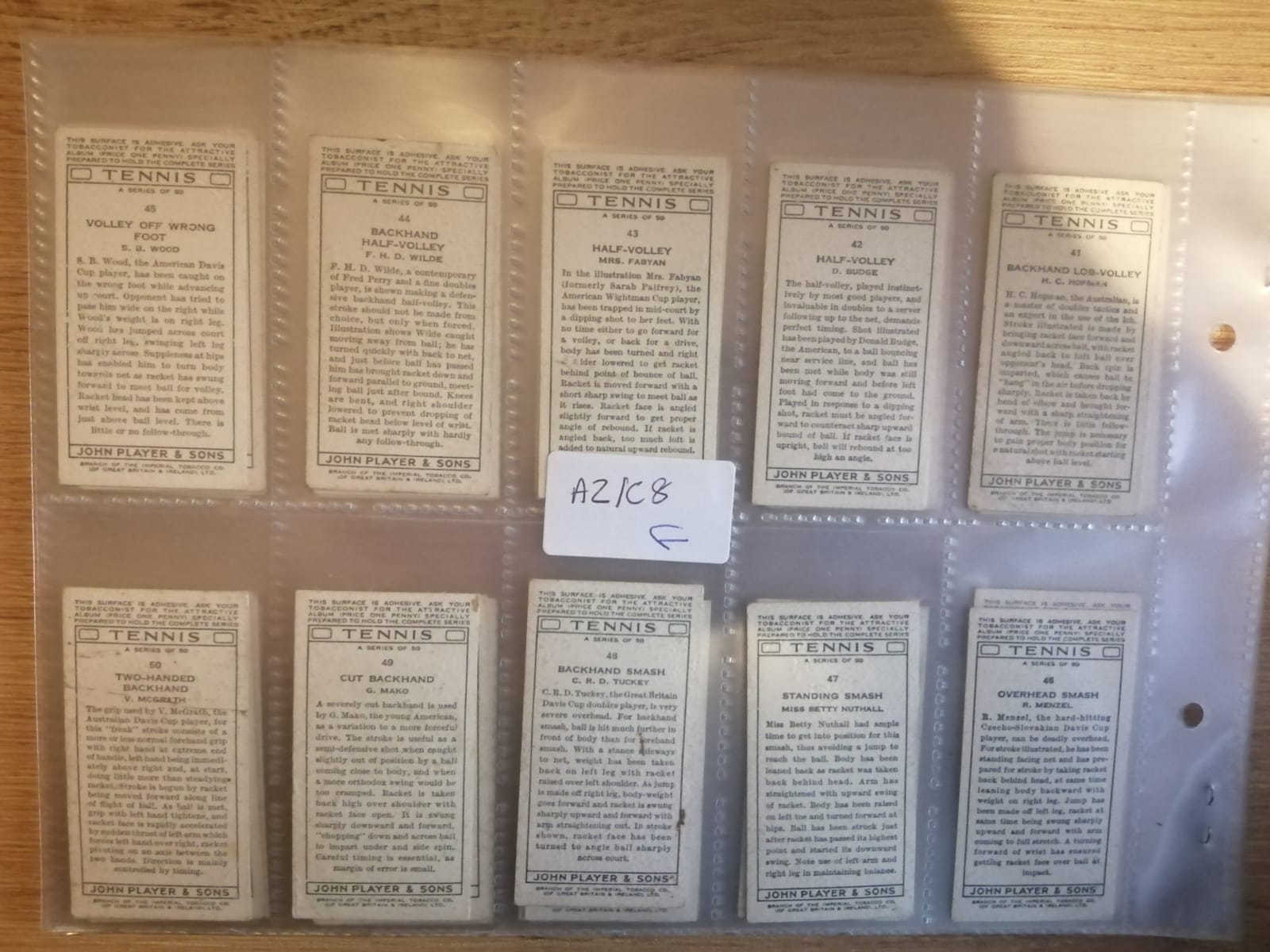 AZ1/C8 Tennis 1936 John Player & sons Full Cigarette card set