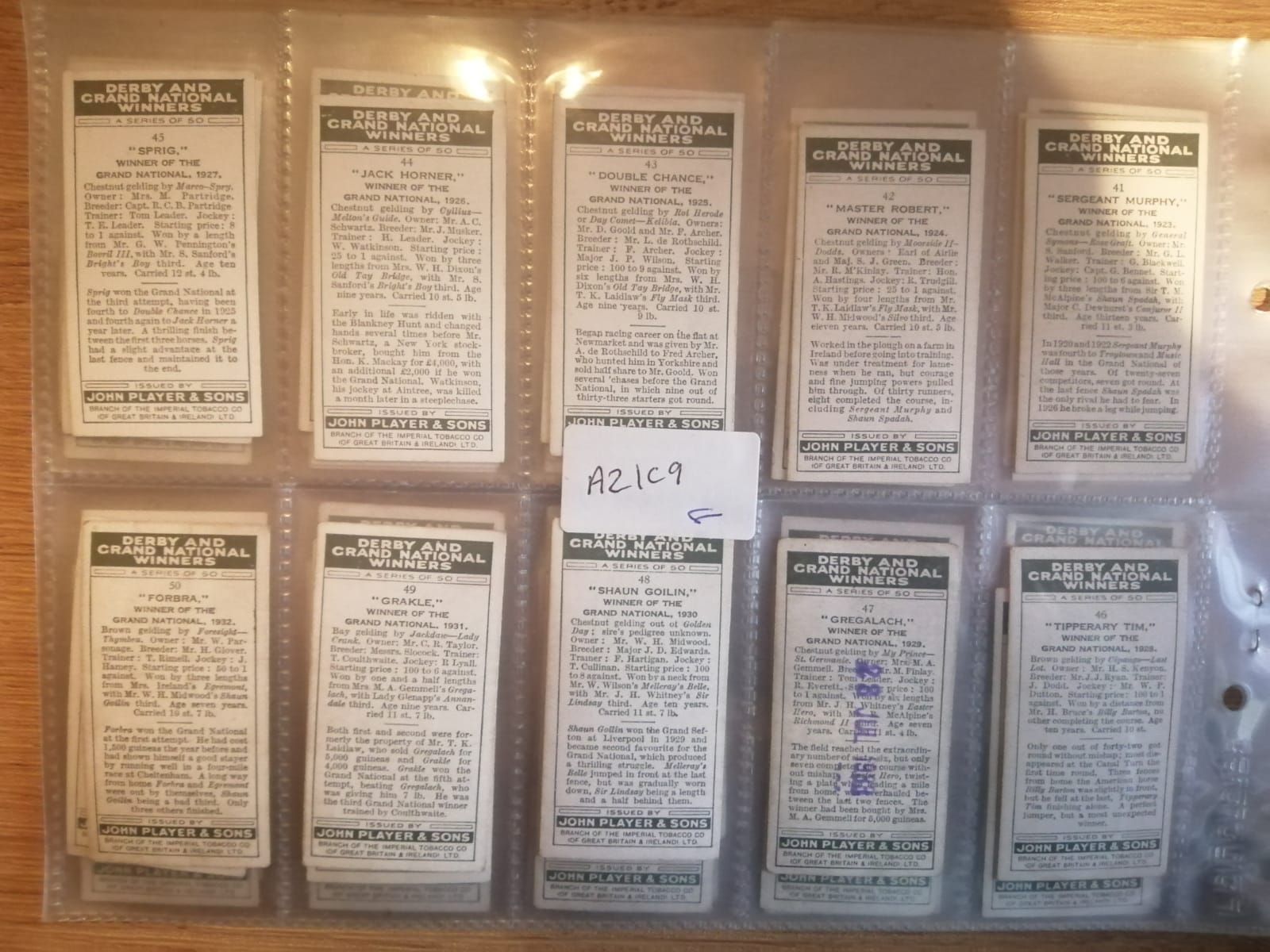 AZ1/C9 Derby and grand national winners / Horse racing 1933 John Player & sons Full Cigarette card set