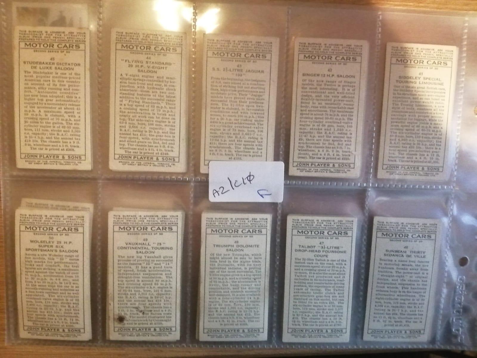 AZ1/C10 Motor Cars 2nd Series 1937 John Player & sons Full Cigarette card set