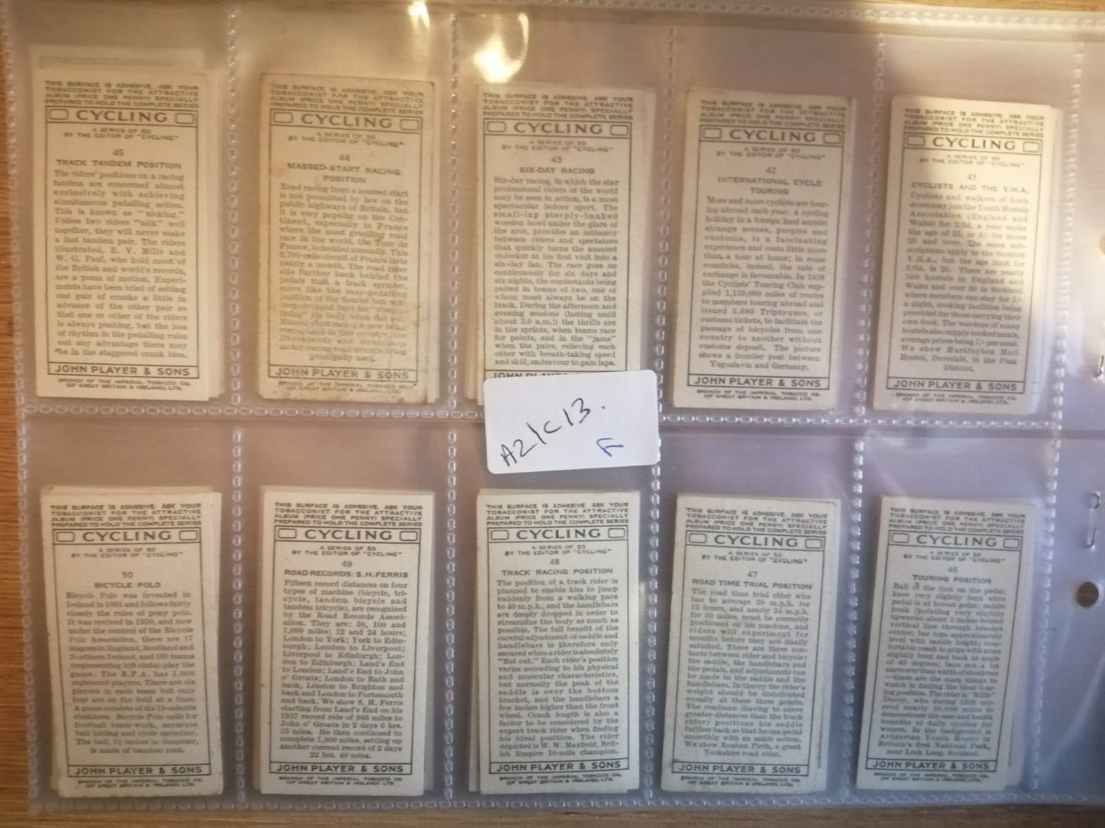 AZ1/C13 Cycling 1939 John Player & sons Full Cigarette card set