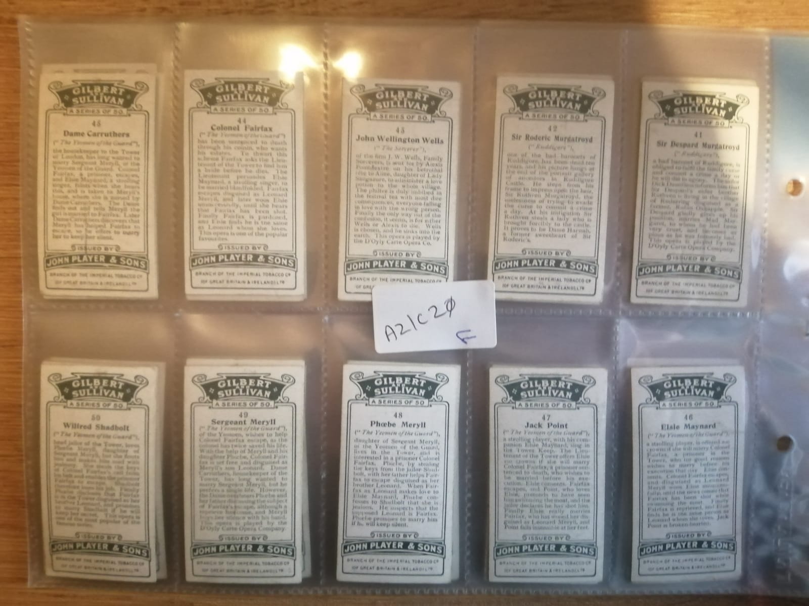 AZ1/C20 Gilbert & Sullivan A Series 1925 John Player & sons Full Cigarette card set