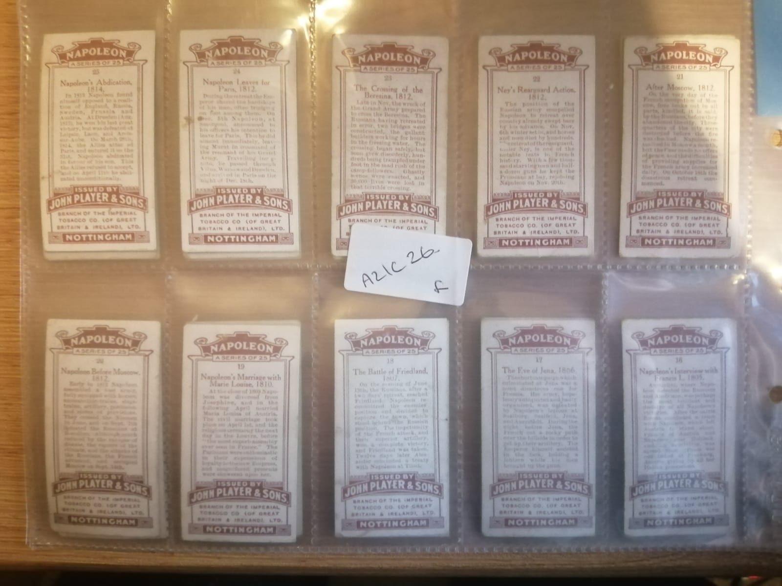 AZ1/C26 Napoleon 1916 John Player & sons Full Cigarette card set