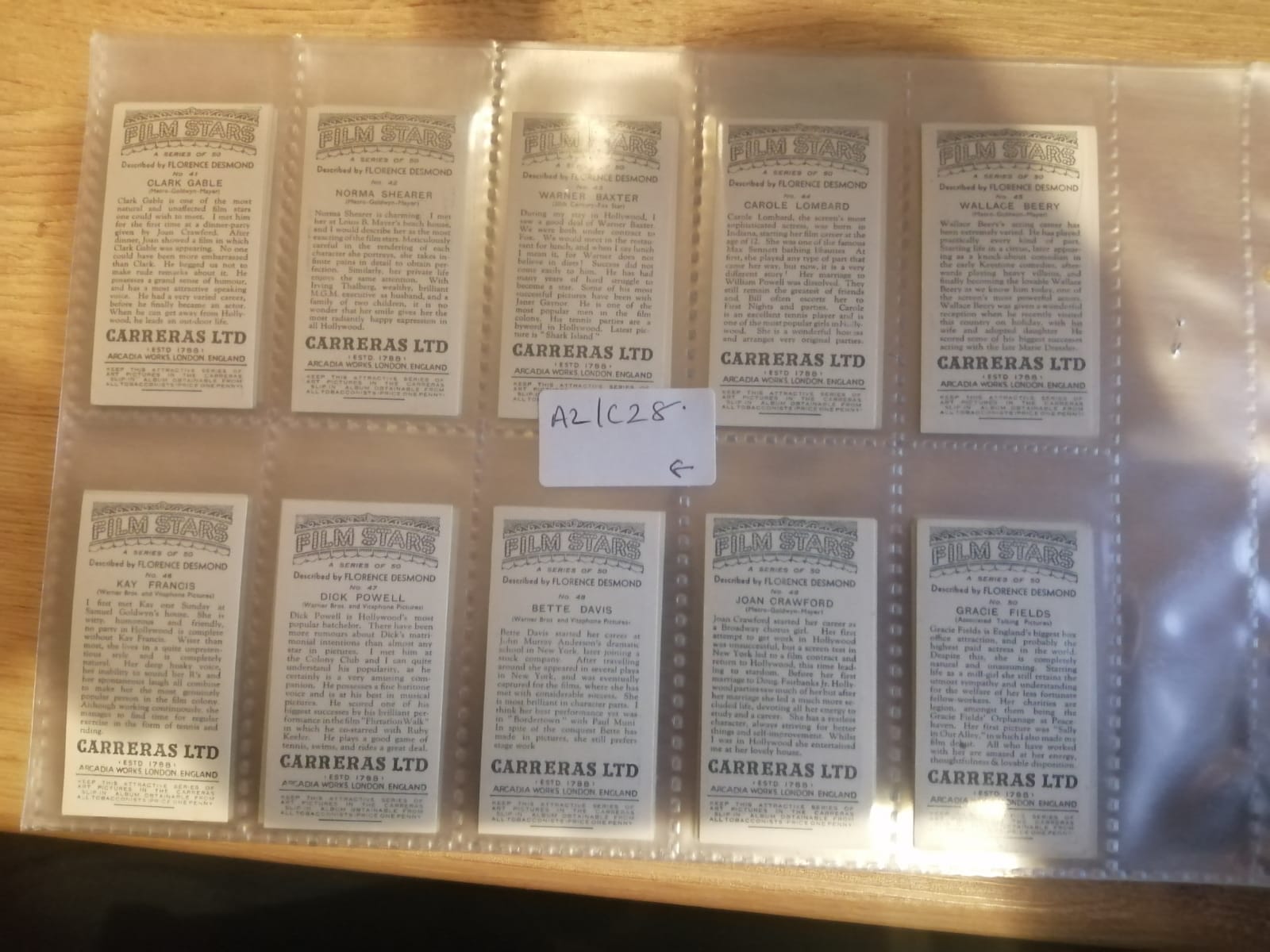 AZ1/C28 Film Stars by Florence Desmond 1936 Carreras Full Cigarette card set