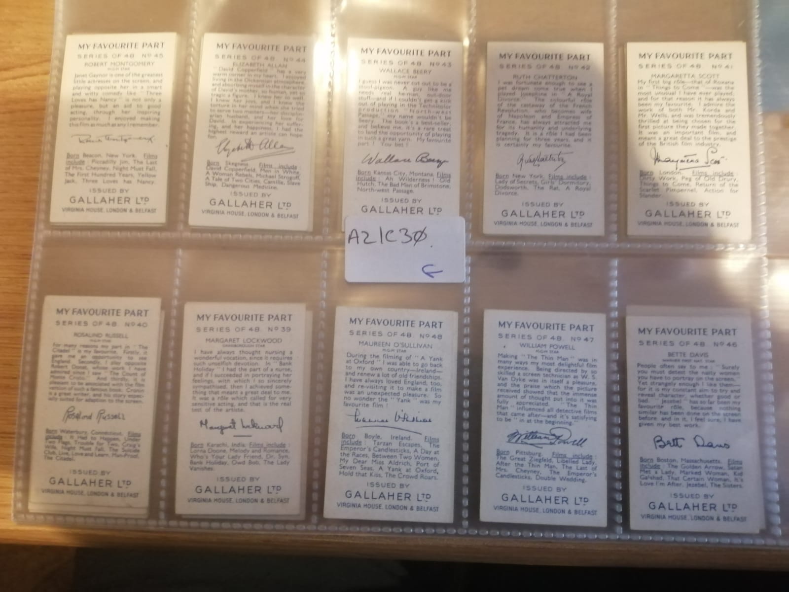 AZ1/C30 My Favourite Part 1939 Gallaher Ltd Full Cigarette card set