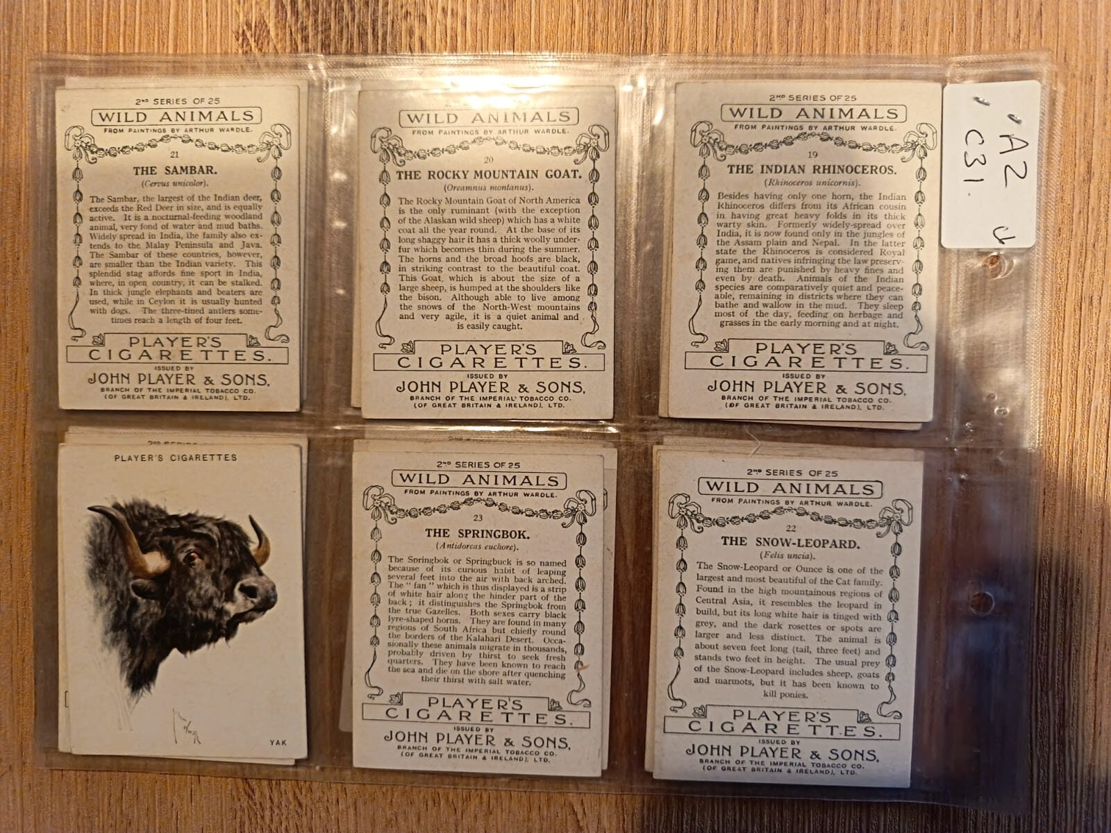 AZ1/C31 Wild Animals (large) 2nd series 1932 Players Full Cigarette card set