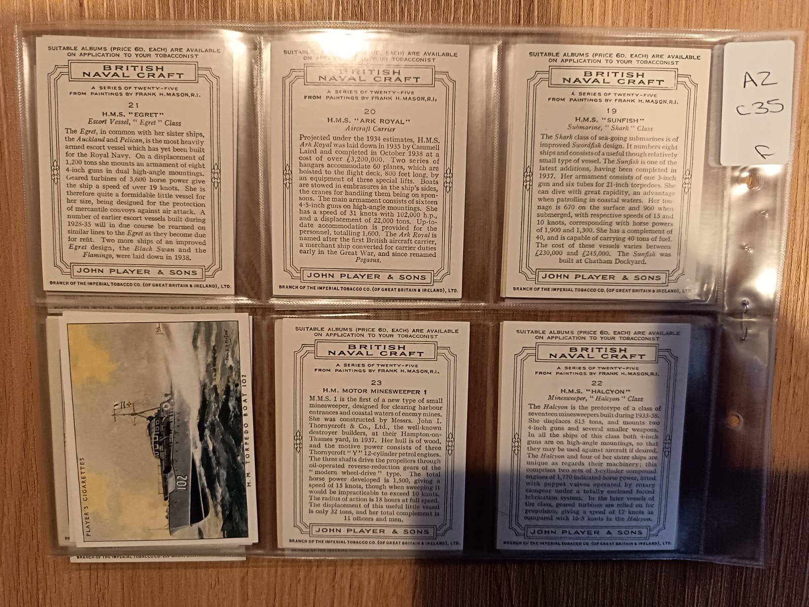 AZ1/C35 British Naval Craft (large) 1939 Players Full Cigarette card set