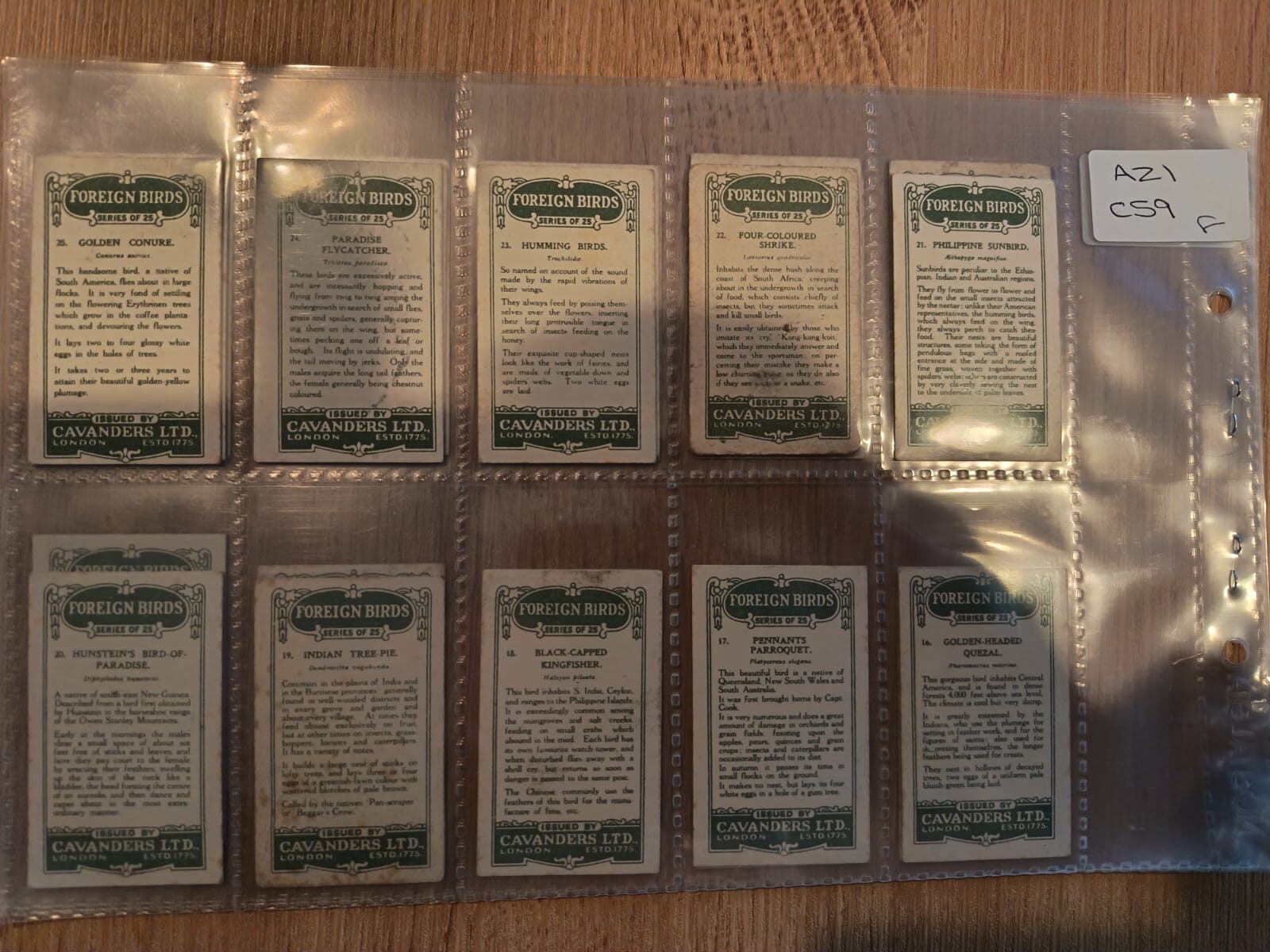 AZ1/C59 Foreign Birds 1926 Cavanders Ltd Full Cigarette card set