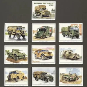 GOLDEN ERA approx 79mm x 62mm C111 British Military Vehicles of World War Two - Modern Collectors Card Set (10) G-era ( AEC Matador 4x4 Medium Artillery Tractor, Austin K2/Y 4x2 Heavy Ambulance, Bedford QL Three-ton 4x4, Daimler Mk 1 Armoured Car, Guy Quad-Ant 4x4 Field Artillery Tractor, Hillman 5cwt Light Utility 4x2, Morris-Commercial C8 Field Artillery Tractor, Morris-Commercial CS8 15cwt 4x2 GS, Vickers Bren-Gun Carrier )