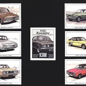 C12 Ford Executive Modern Collectors Card Set  (7) G-era  ( Zodiac Executive, Corsair 2000E, Cortina 1600E, Capri 3000E, Escort 1300E, Cortina 2000E, Title Card. )