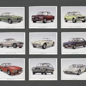 C89 Classic BMW Modern Collectors Card Set (9) ( BMW 507, BMW 2000C /2000CS, BMW "02" Touring, BMW 3.0CSL, BMW 2002 Turbo, BMW 635CSi, BMW 323i, BMW M535i, BMW M1. )