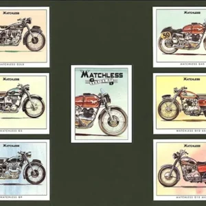GOLDEN ERA Matchless Motor cycle card set of 7 cards (6+1 front card) from the 1990s Card Size: approx 79mm x 62mm C38 Matchless Modern Collectors Card Set (7) G-era ( G3LS, G3, G9, G45, G12 CSR, G15 MkII. )