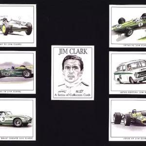C107 Jim Clark' Modern Collectors Card Set (7) G-era ( Lotus 25, Lotus 33, Lotus-Cortina Mark I, Lotus 38, Lotus 49, Aston Martin DB4GT Zagato. )