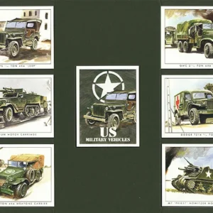 C122 US Military Vehicles of WWII Modern Collectors Card Set (7) G-era ( Willys 1/4 ton 4x4 'Jeep', GMC 2.5-ton 6x6 Cargo, M3 Gun Motor Carriage, Dodge T214 3/4 ton 4x4, Dodge 3/4 ton 4x4 Weapons Carrier, M7 'Priest' Howitzer Motor Carriage)