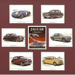 C140 Jaguar Classics (4th Series) Modern Collectors Card Set (7) G-era ( Jaguar MkV (1949-51), Jaguar MK IX (1958-61), Jaguar C-Type (1951-53, Jaguar XK120 FHC (1951-54), Jaguar 2.4/3.4-litre MKI (1956-60), Jaguar 240/340 (1968-69)