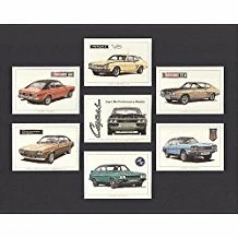 C152 Ford Capri Mk1 Performance Models Modern Collectors Card Set (7XL) G-era ( 3000GT 1969-73, Perana V8 1970-72, 3000E 1971-72, 3000GXL 1972-74, Broadspeed Turbo Bullit 1973, RS3100. )
