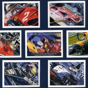 C157 Racing Legends Modern Collectors Card Set (7XL) G-era ( Jim Clark (British G.P. Silverstone, 1967), Jochen Rindt (British G.P. Brands Hatch, 1970), Ronnie Peterson (Italian G.P. Monza, 1973), Niki Lauda (British G.P. Brands Hatch, 1976), Gilles Villeneuve (Monaco G.P. 1981), Damon Hill (Belgian G.P. Spa-Francorchamps, 1998), Michael Schumacher (French G.P. Magny Cours, 2002).