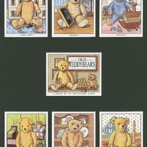 C36 Old Teddy Bears Modern Collectors Card Set (7) G-era ( 1. Toby, 2. Bumble, 3. Patience, 4. Stanley, 5. Wellington, 6. Lady Jane, Title Card. )