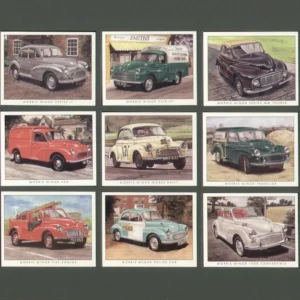 C70 Morris Minor 50 Years Modern Collectors Card Set (9) G-era ( Morris Minor Series II, Morris Minor Pick-up, Morris Minor Series MM Tourer, Morris Minor Van, Morris Minor Works Rally, Morris Minor Traveller, Morris Minor Fire Engine, Morris Minor Police Car, Morris Minor 1000 Convertible. )