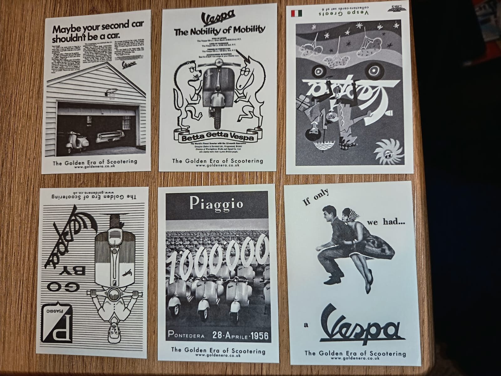 CV1-U/N Vespa Greats -  Modern Collectors Card Set  (6) ( Vespa , Piaggio , 150 sprint , vous , supersprint 50, 1955 )