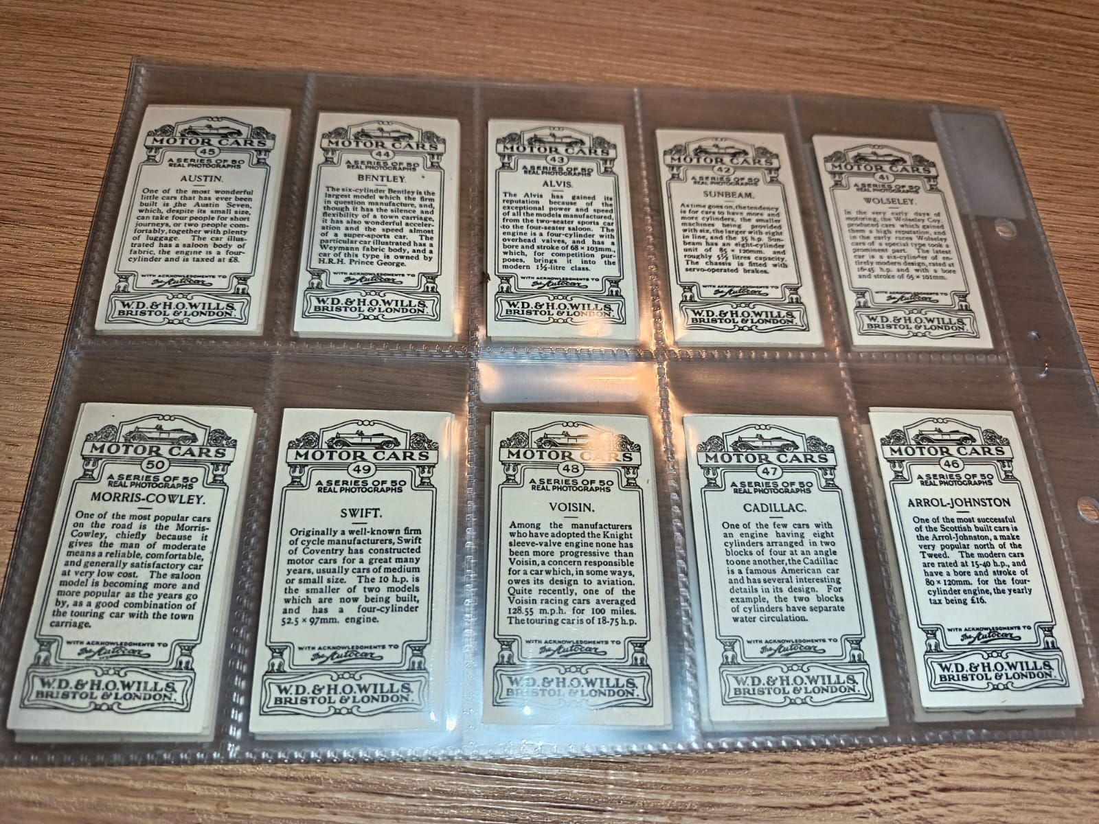 AZ3/8 Motor Cars (Overseas Issue) W D & H O Wills 1927 - Full Cigarette card set