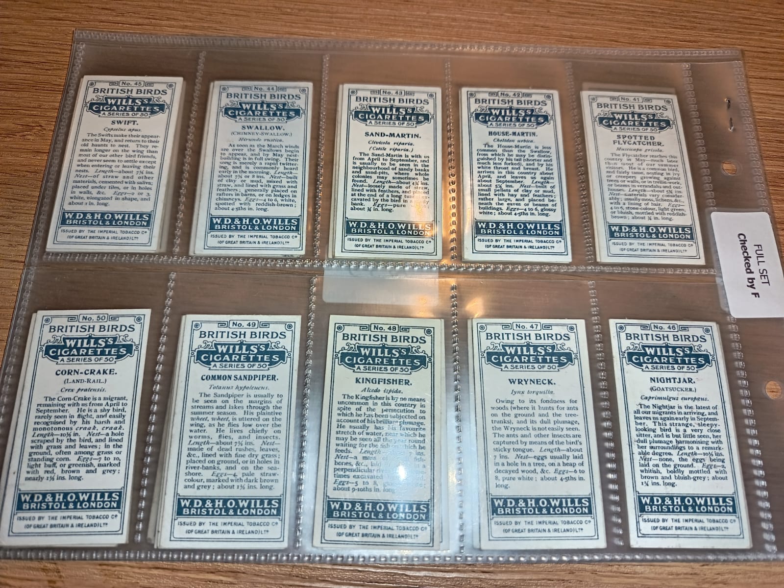 AZ3/9 British Birds W D & H O Wills 1917 - Full Cigarette card set