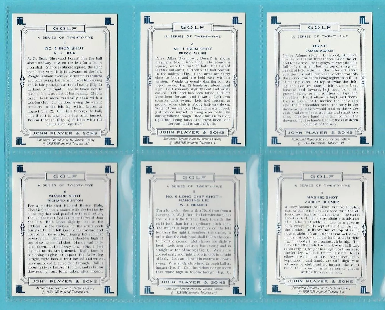 AZ2/76 Repro (V Gallery) - Players Golf 1986 Modern Collectors Card Set