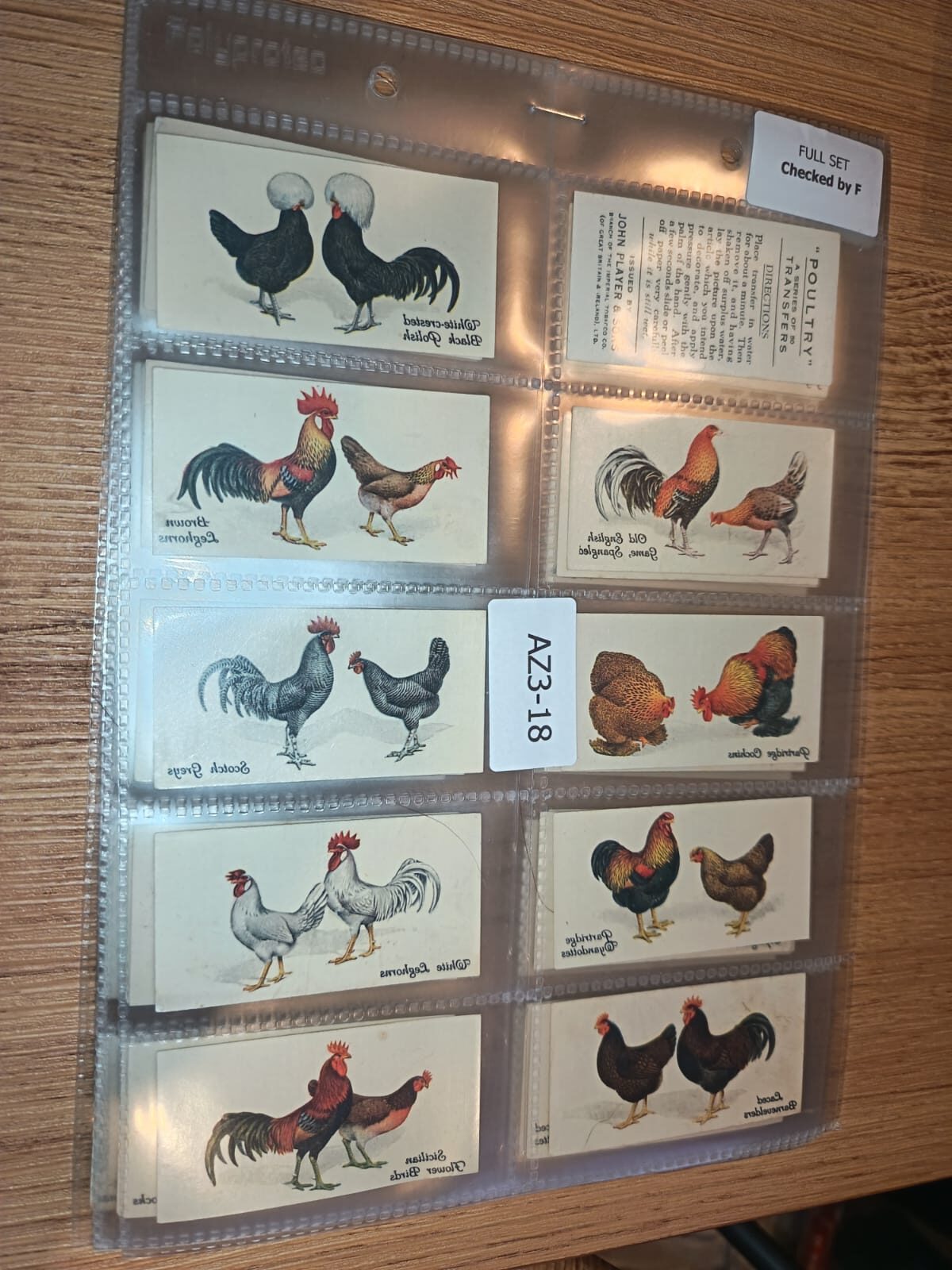 AZ3/18 Poultry Transfers Players 1931 - Full Cigarette card set