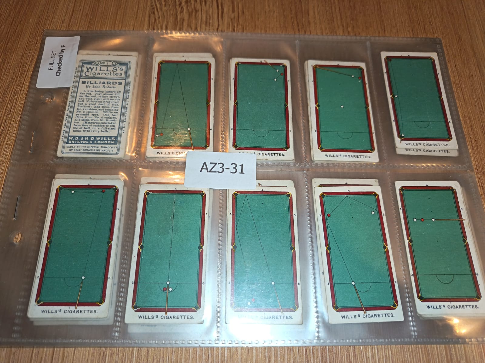 AZ3/31 Billiards Wills 1909 - Full Cigarette card set