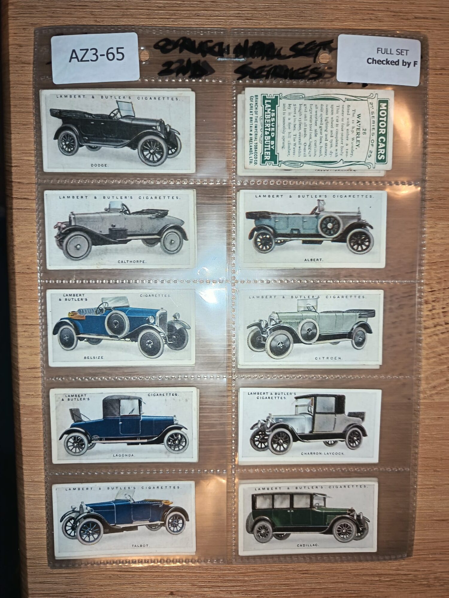 AZ3/68 Motor Cars A Series & 2nd series Lambert & Butler - 1922/3 Full Cigarette card set