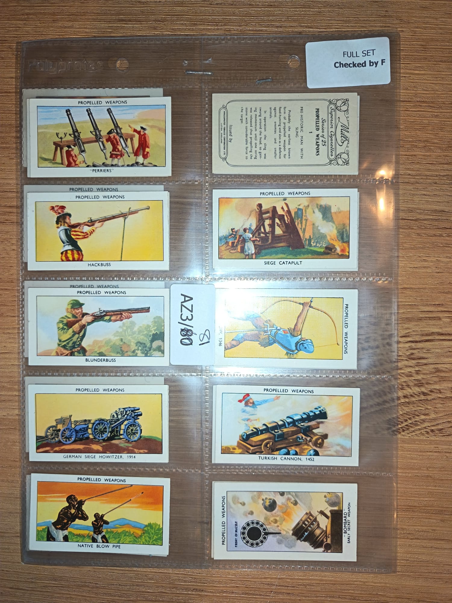 AZ3/81 Propelled Weapons 1953 Mills Full Cigarette card set