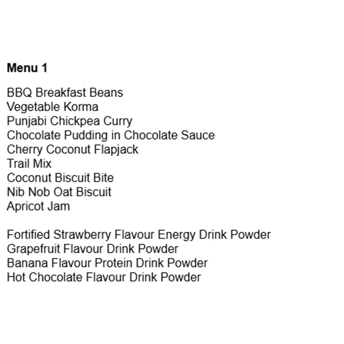 British Army 24 Hour Vegetarian Ration Pack - Menu 1